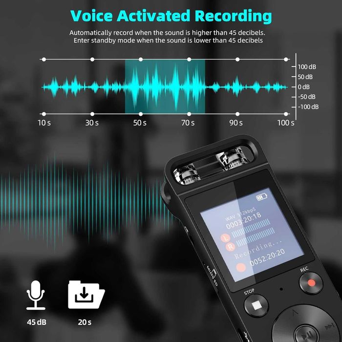 Hinne 80G Цифров гласов рекордер - гласово активиран диктофон с парола