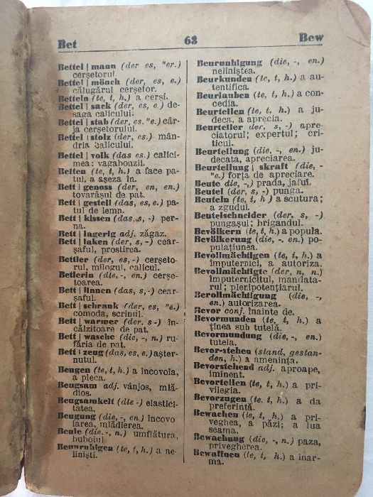 Vand carte dicționar bibliofil German Roman, Grigorovitza si Ghul