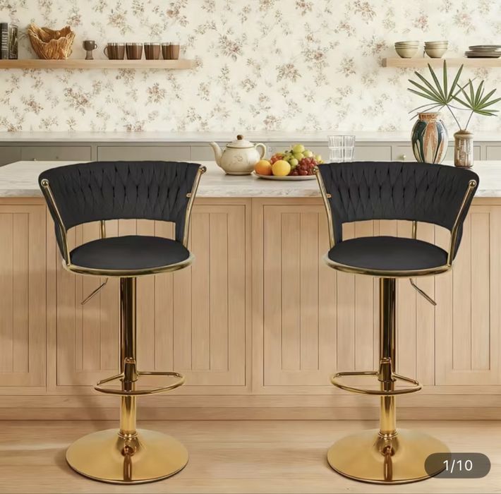 Set 2 scaune rotative de bar catifea neagra sau crem