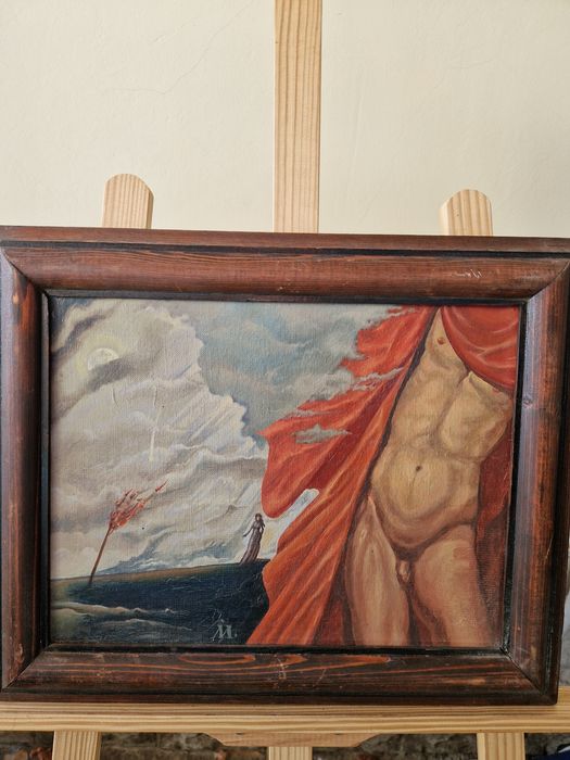 Прекрасна антикварна картина български автор платно масло