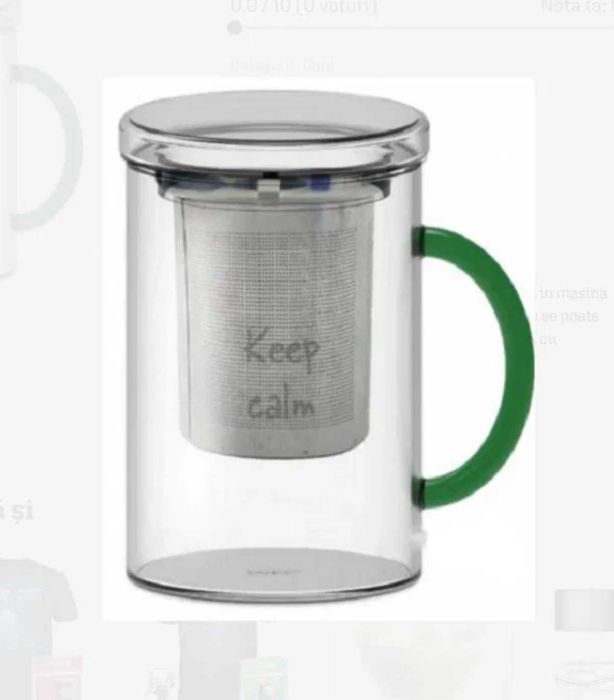 Cana cu infuzor si capac cu maner verde, 420ml, Carturesti, nou!