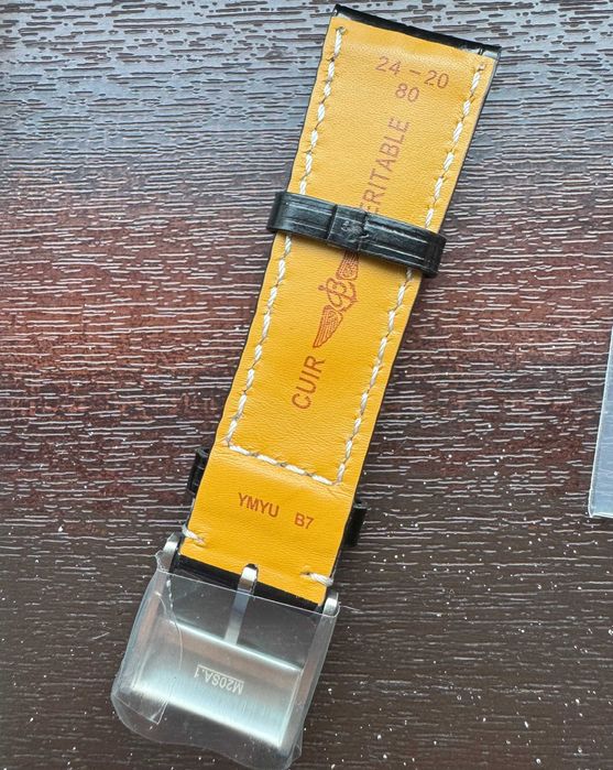 Curea din piele pentru ceas Breitling latime 24 mm neagra