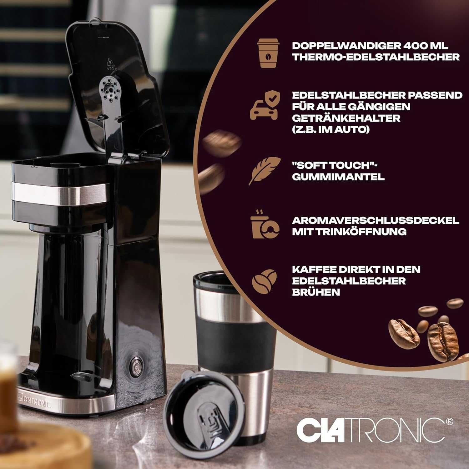 Кафемашина Clatronic KA3733 с чаша, включваща термo чаша