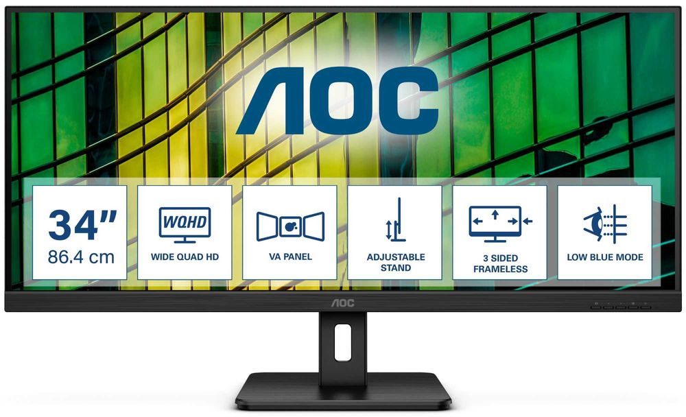 Продавам монитор AOC 34" U34E2M 100Hz, WQHD, 4ms,20M:1, с ГАРАНЦИЯ!