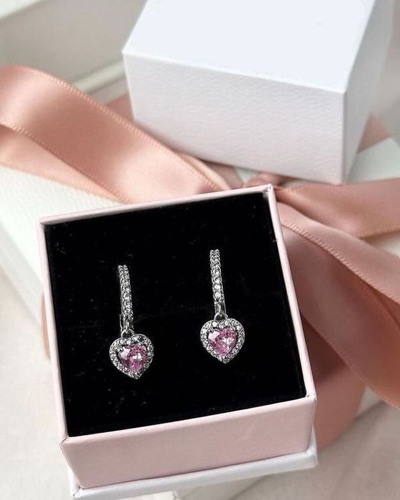 Cercei Pandora argint 925 colier bratara inima roz rosie funda cristal