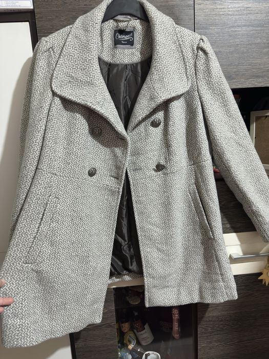 Palton dama gri cu alb, marimea 46