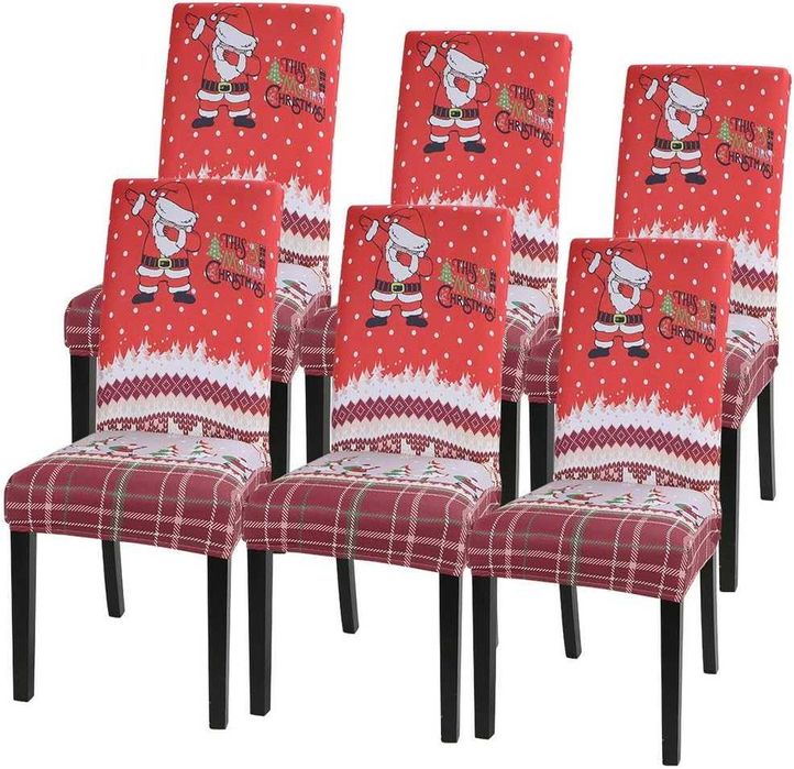 Коледни калъфи за столове, комплект от 6 броя