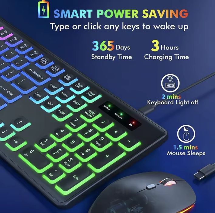 Kit mouse si tastatura RGB wireless USB C alb