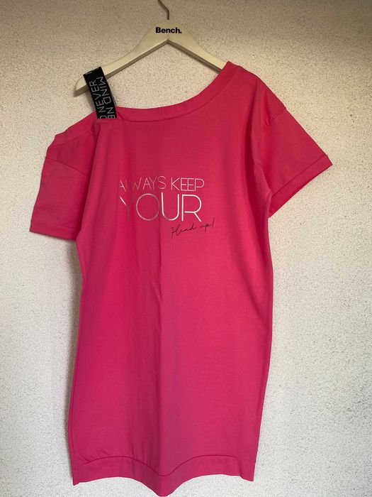 Rochie de vara roz, umar gol cu bareta, S/M, nou