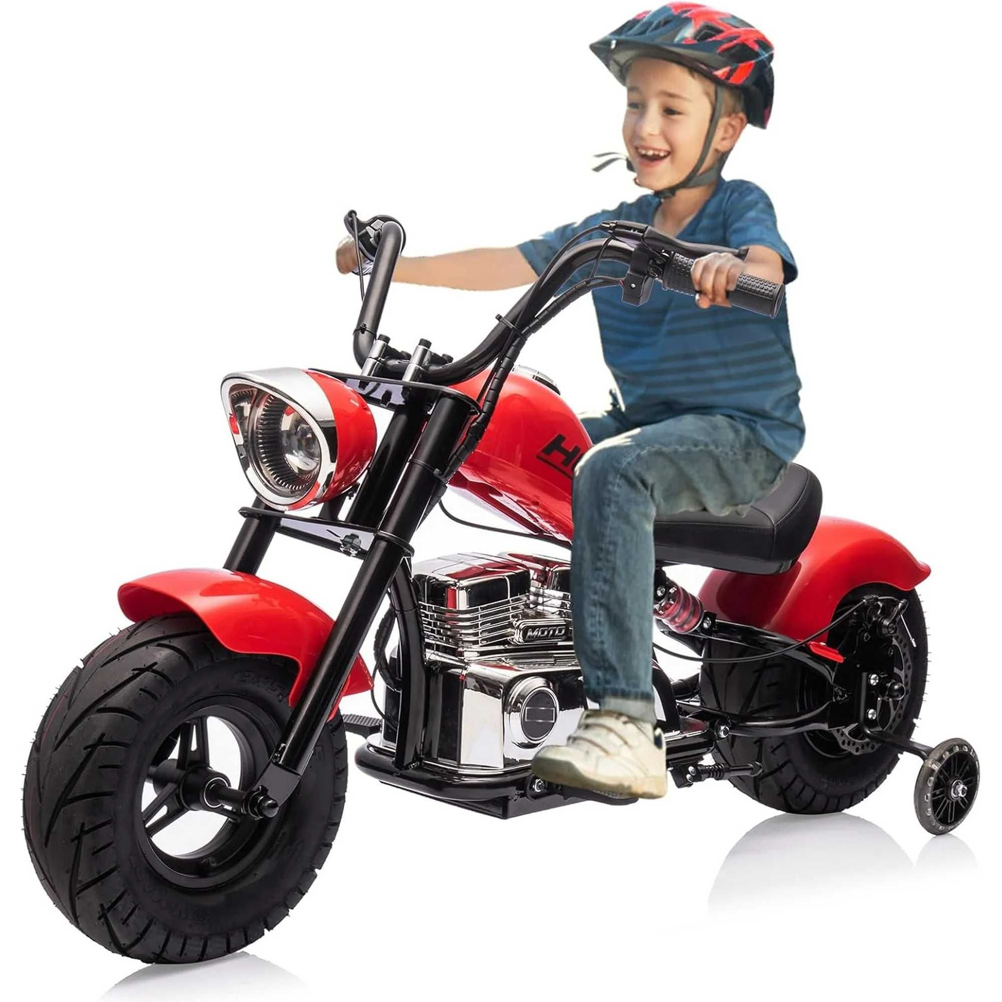 Motocicleta Kinderauto Old School 300W 24V roti moi gonflabile Red