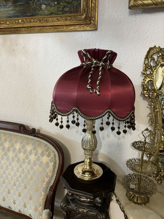 Picior din  sticla cu bronz/abajur matase