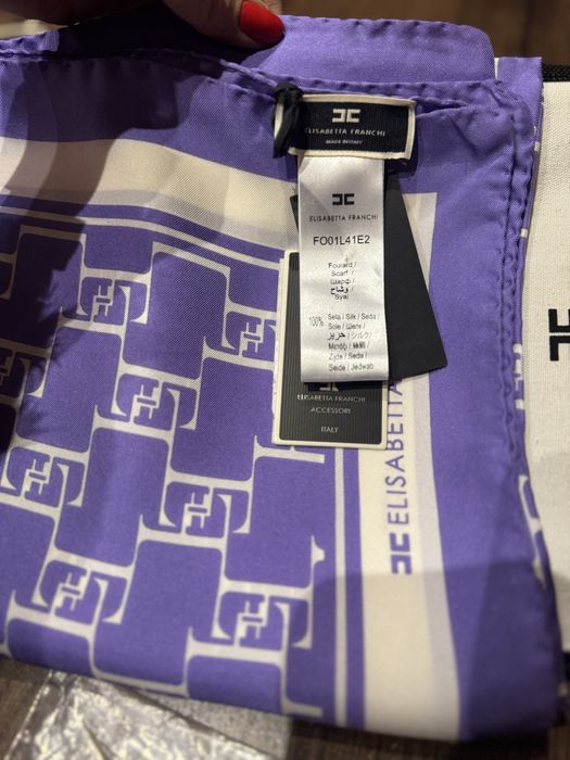 ELISABETTA FRANCHI Оригинален Копринена Шал с Монограм, Нов