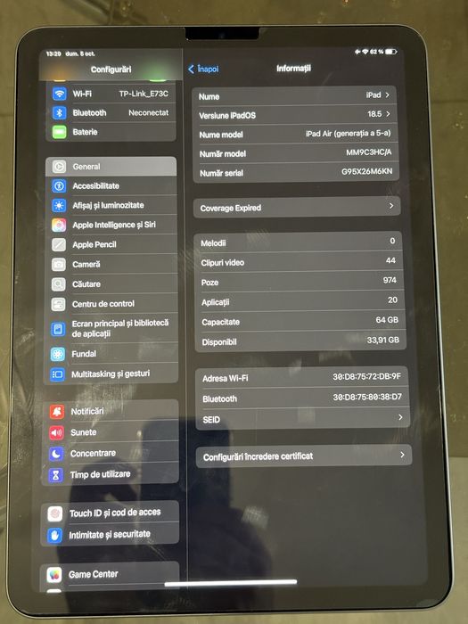 Ipad Air (generatia a 5-a) 64 GB, plus accesorii.