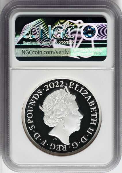 2022 James I - 2 oz £5 - NGC PF70 First Releases - Кутия и Сертификат