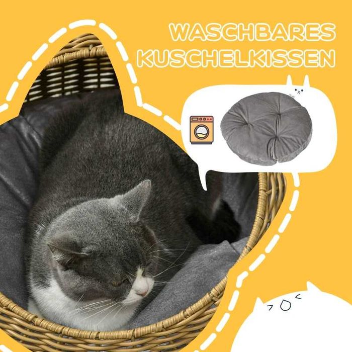 Котешка легло PawHut с миеща се възглавница, за животни до 4 кг