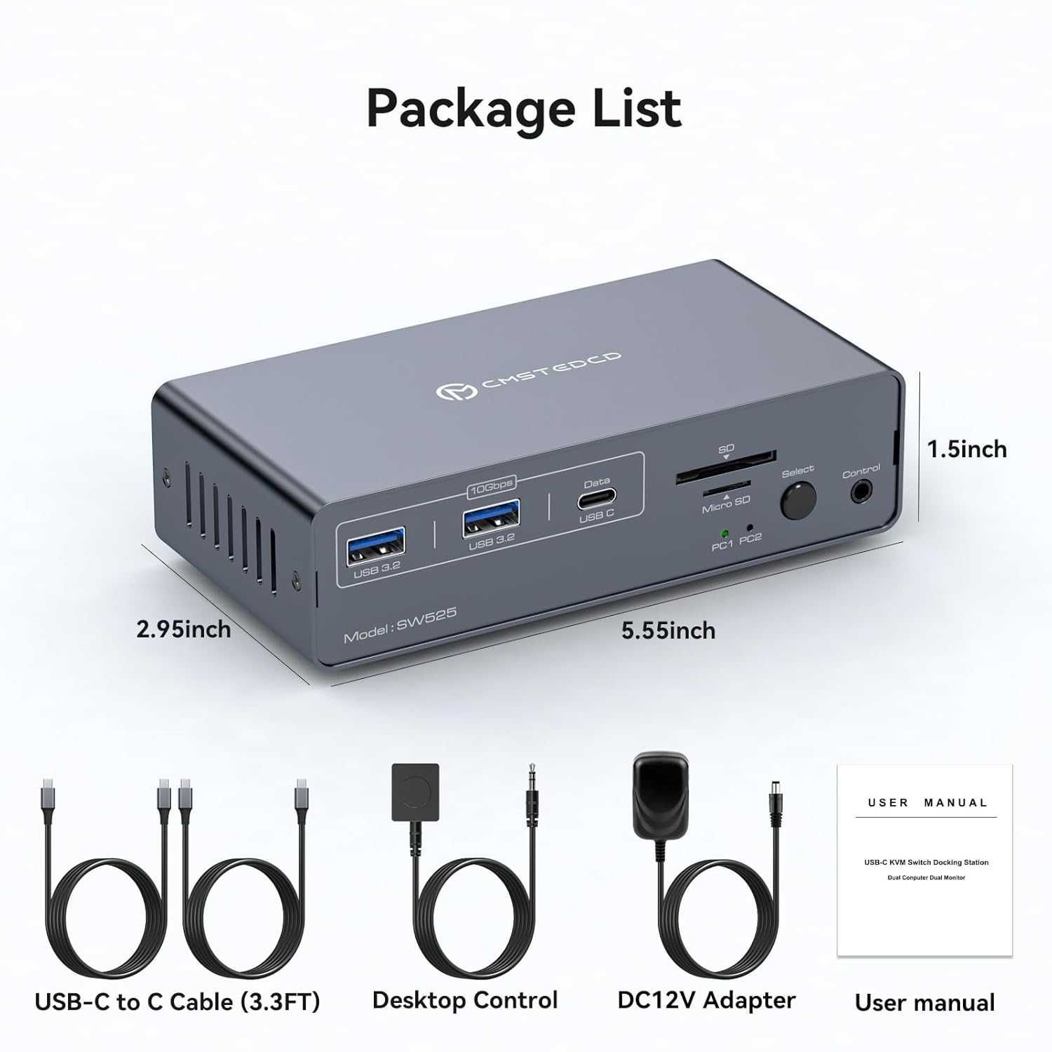 FQuanmap 4K120Hz USB C Докинг Станция KVM превключвател за 2 монитора