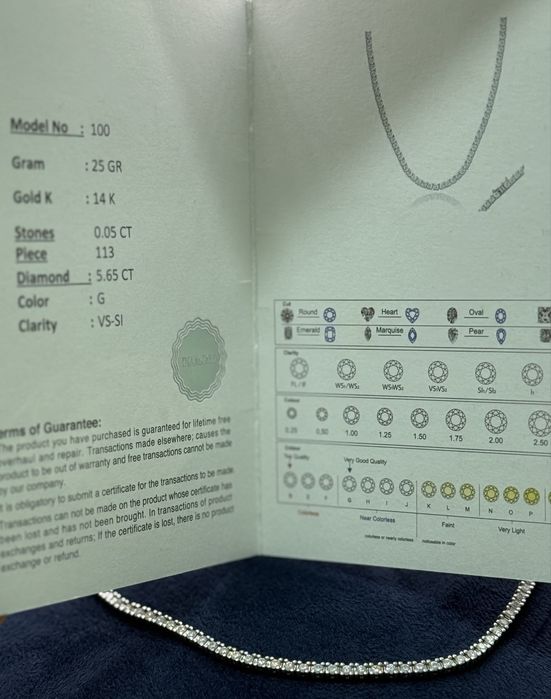 Colier tennis din aur alb cu diamante 5.65 ct