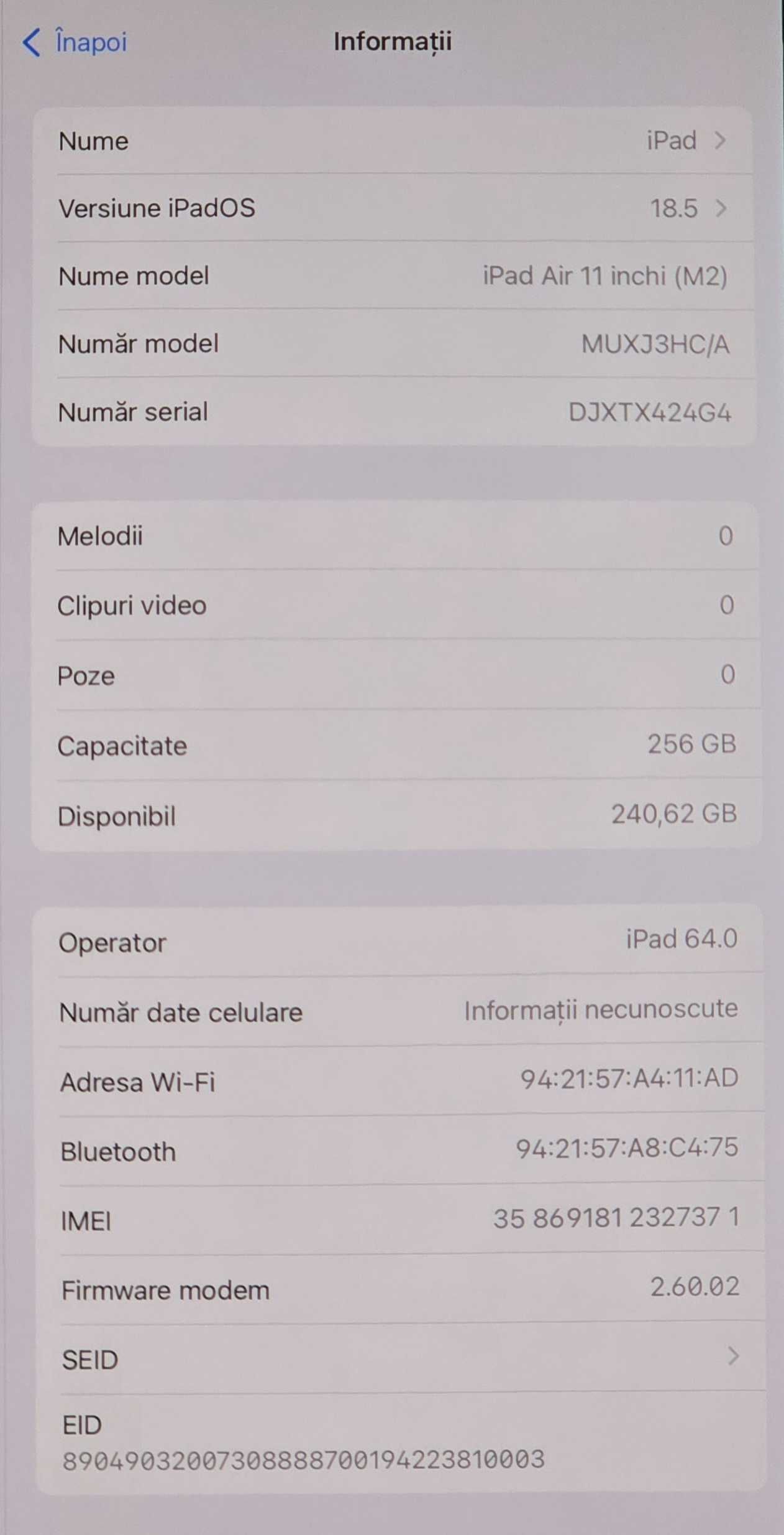 iPad Air 11" (2024), M2, 256GB, Cellular, Blue, noua