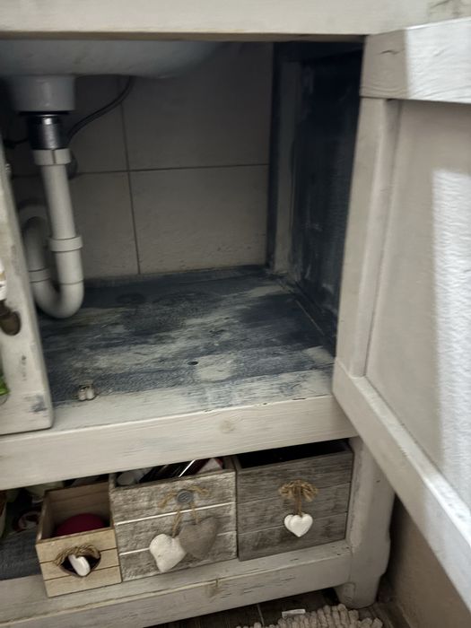 Masca baie lemn masiv + chiuvetă Cersanit și baterie Grohe