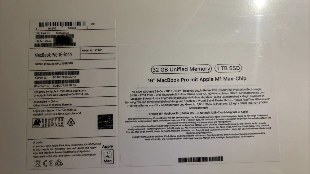 Macbook 16 pro m1 Max 32gb ram 1Tb Гаранция! НОВ