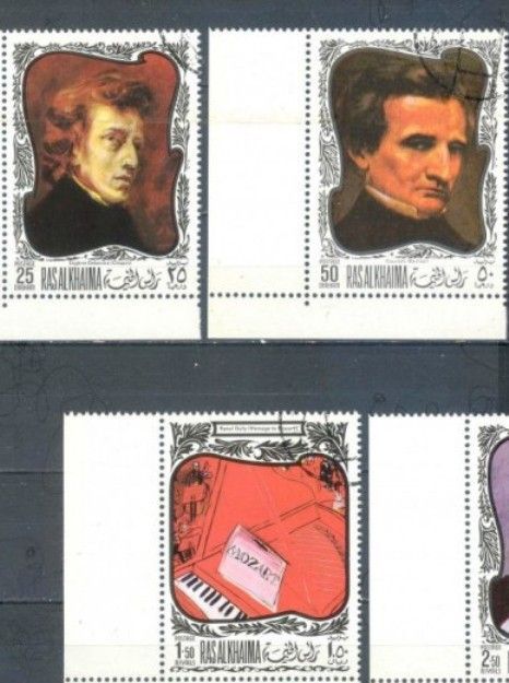 timbre vechi, stampilate, din Ras Al Khaima, 2 lei/buc