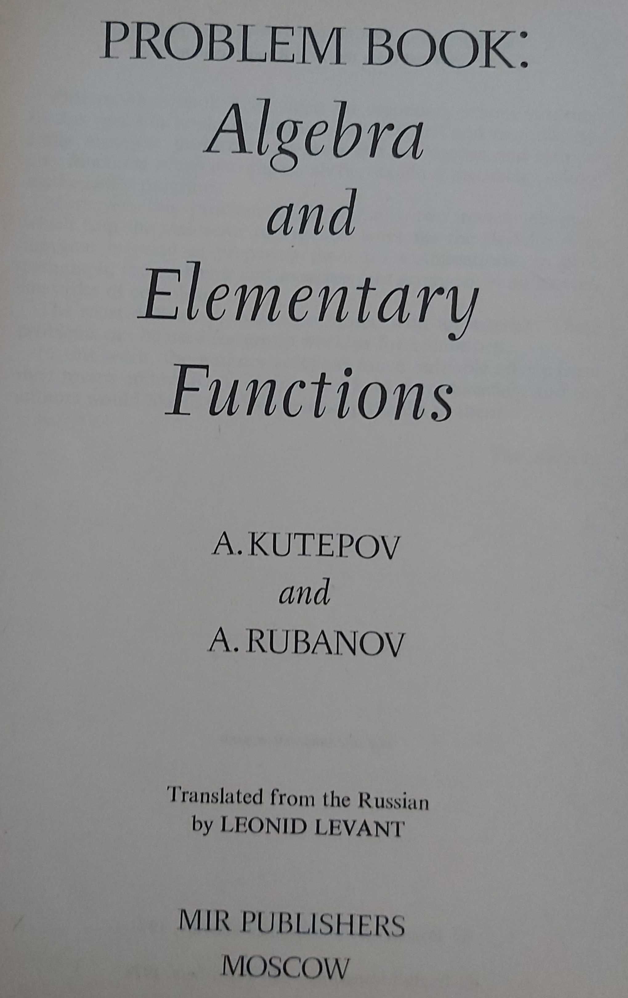 Algebra and Elementary Functions Kutepov and Rubanov
