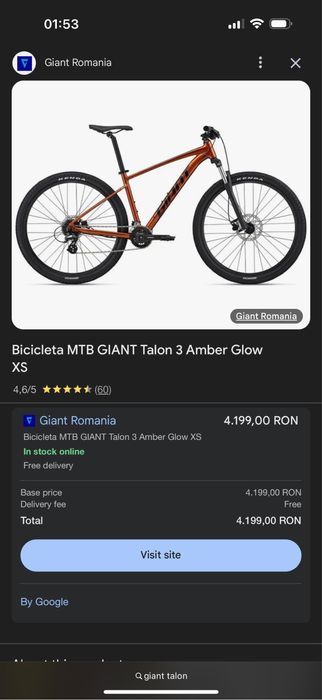 Vand bicicleta Giant talon 3 amber glow