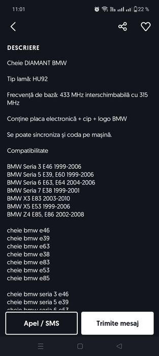 Cheie BMW cu cip baterie inclusa