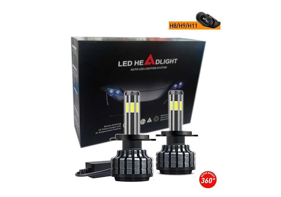 Комплект 360° COB LED крушки за фарове H11 H8 H9, 12V 80W, 16000 lm
