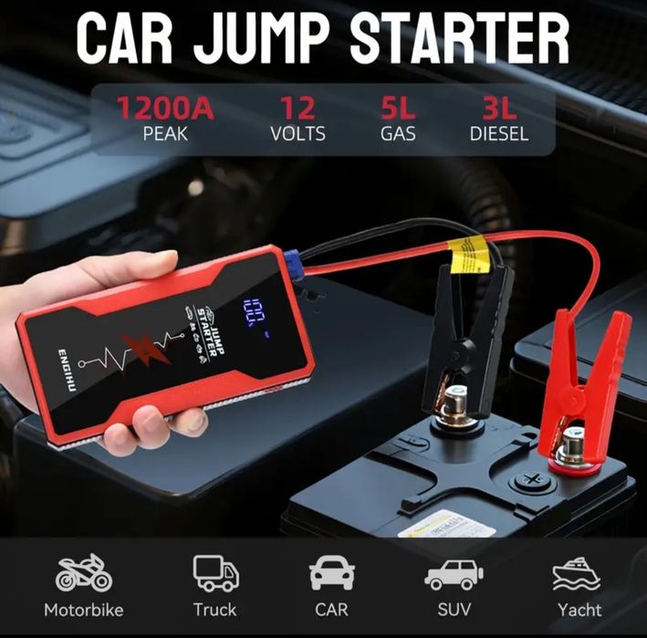 Стартер за Автомобил 12V 5000A с LED и Смарт Кабели за Бързо Зареждане