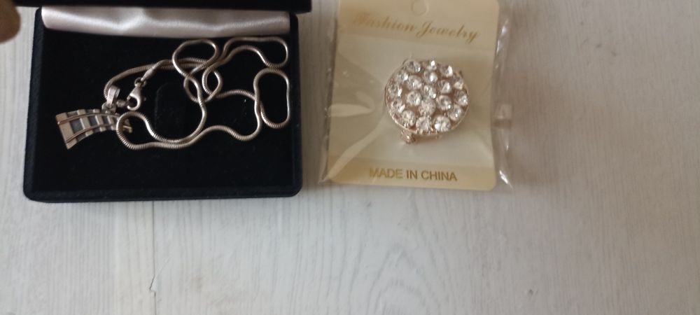 Серебряная цепочка с кулоном проба 925, брошь зажим для одежды, платка