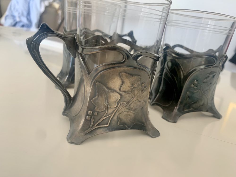 Suport cana ceai cafea WMF 385 argint art nouveau rare