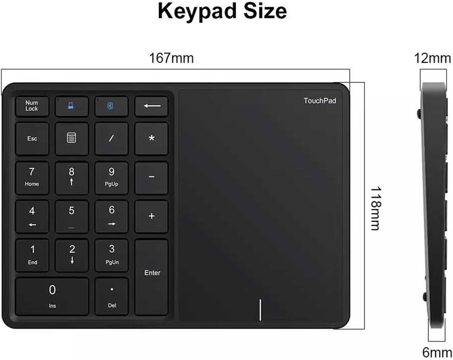 Безжична цифрова клавиатура LICAEVEY, 22 клавиша с тъчпад, Bluetooth