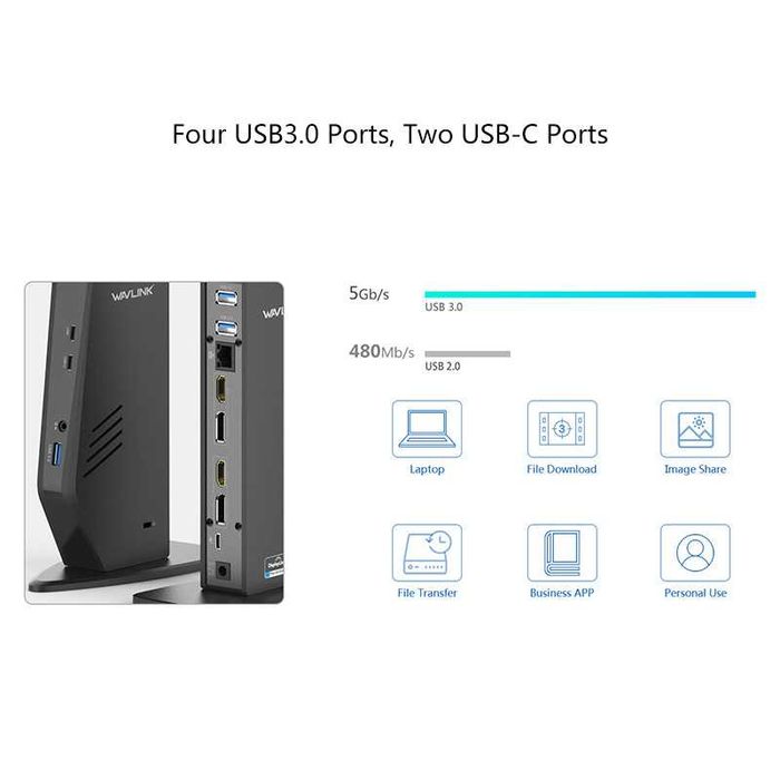 Docking station WAVLINK USB-C , Dual Display 4k (HDMI, DP, RJ45)
