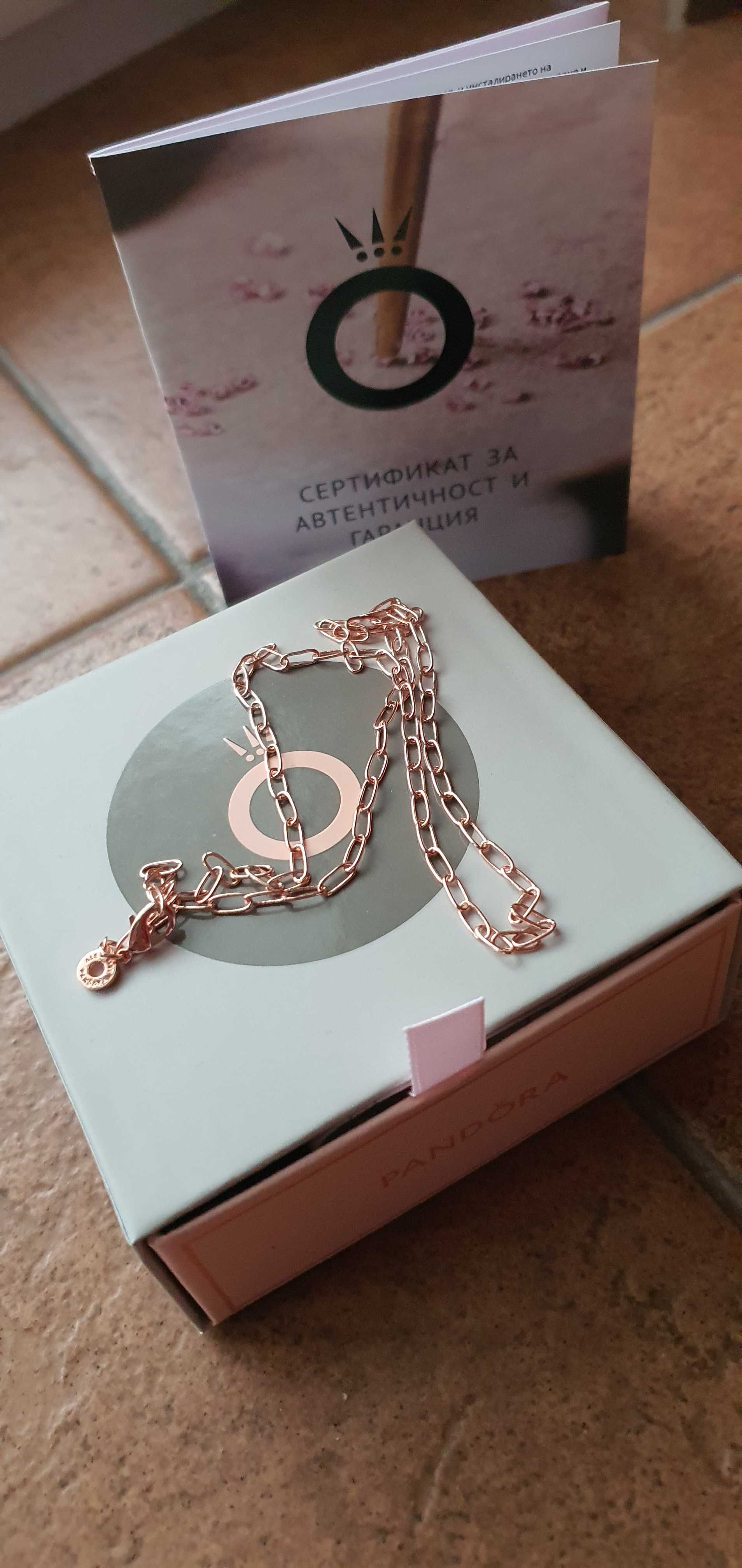 Ново Pandora Rose Gold колие със сертификат,50см