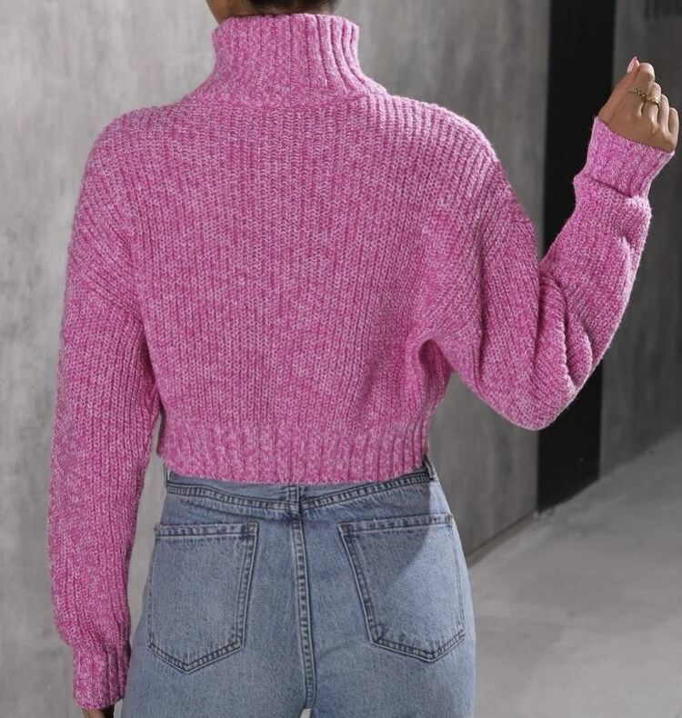Розов къс плетен пуловер носен 2-3 пъти