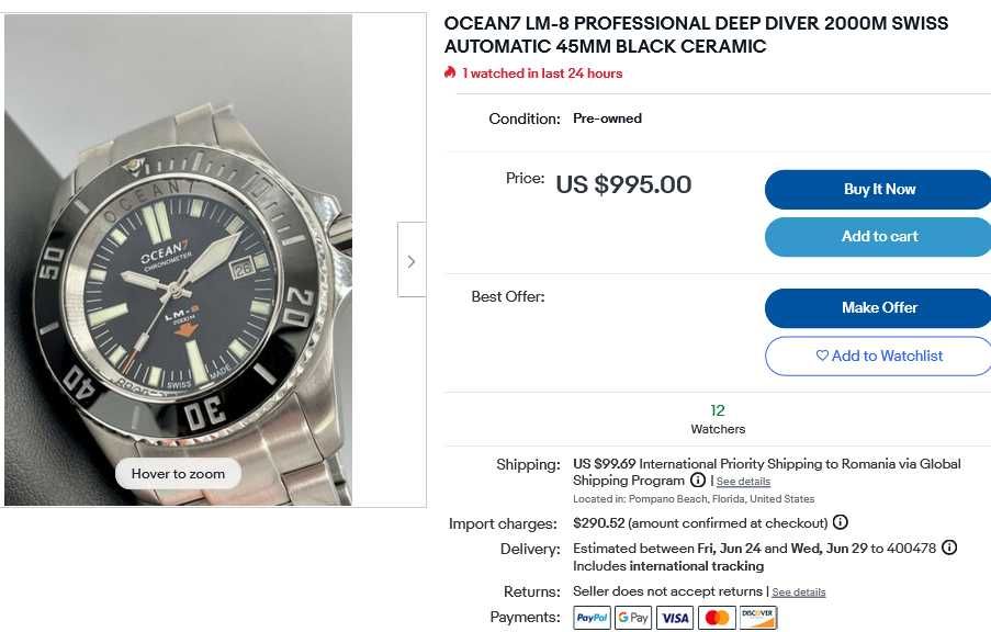 Ceas diver Ocean7  Swiss Professional Deep Diver  Automatic 2000 M