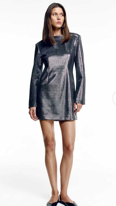 Дамска официална рокля с метален ефект - сребърна