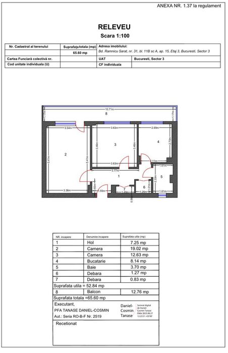 Apartament 2 camere str Ramnicu Sarat 31 Sec 3 Balcon generos 12 mp