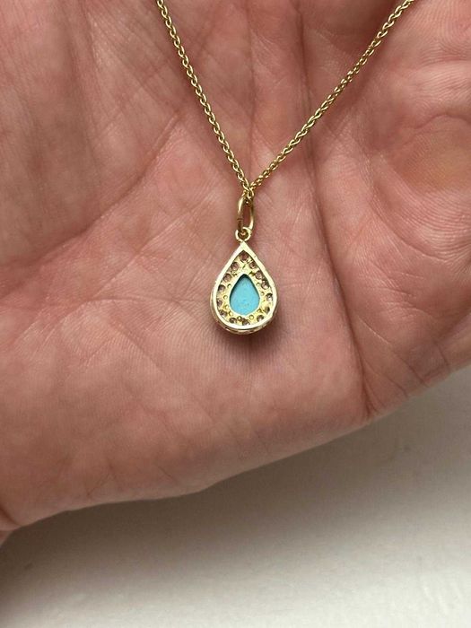 LANT lung + PANDANTIV AUR 14K + Turquoise - Vintage - 4.4g - 390lei/gr