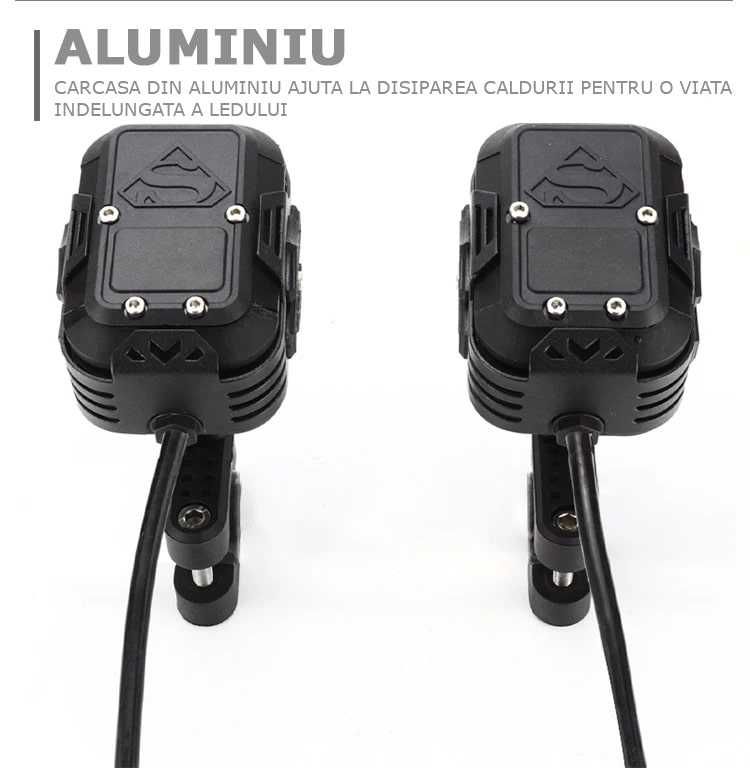 Set 2 Proiectoare Moto led 8000LM, 60W, aluminiu, 4 moduri de luminare