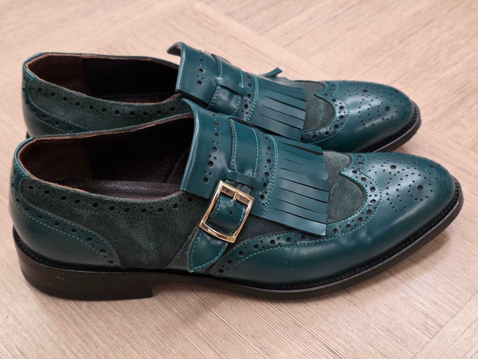 Pantofi REGINALD Loafers verzi, cu catarama, piele naturala- P1791, 40