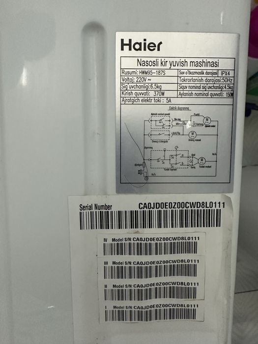 Пол автомат кир мошинаси сотилади HAIR