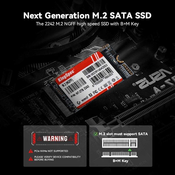 SSD 1TB M.2 2242 SATA KingSpec NT Series,Sata3 6Gb/s.Laptop,Steam Deck