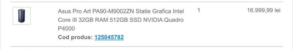 ASUS ProArt PA90 i9-9900K 512GB SSD 32GB nVidia Quadro RTX 4000