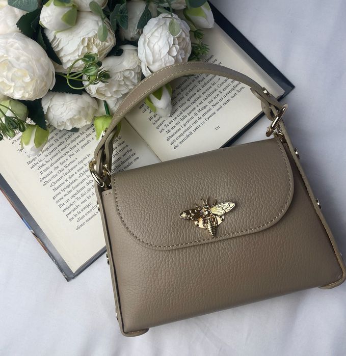 poșetă din piele naturală taupe