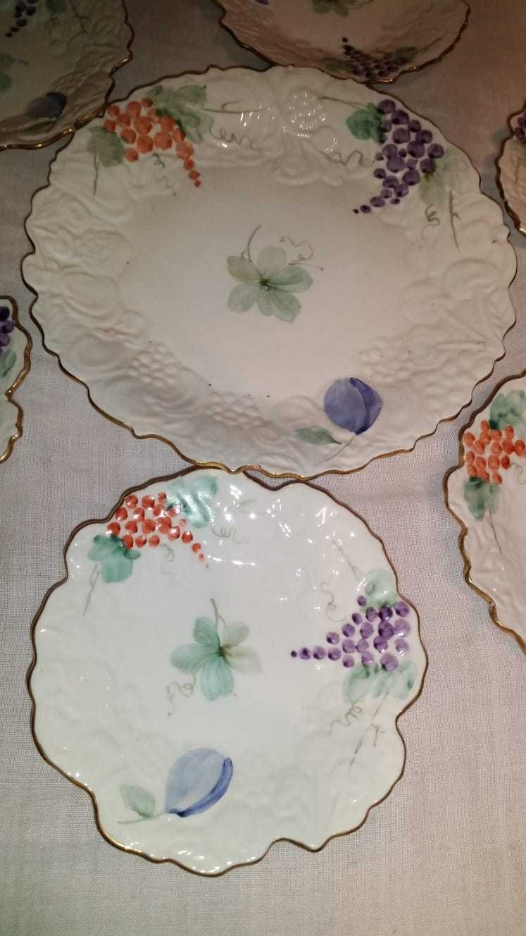 Set dulceata  vintage din portelan , aurit pe margine, handmade