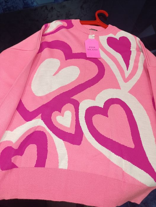 Яркий теплый свитер в розовом цвете, большемер