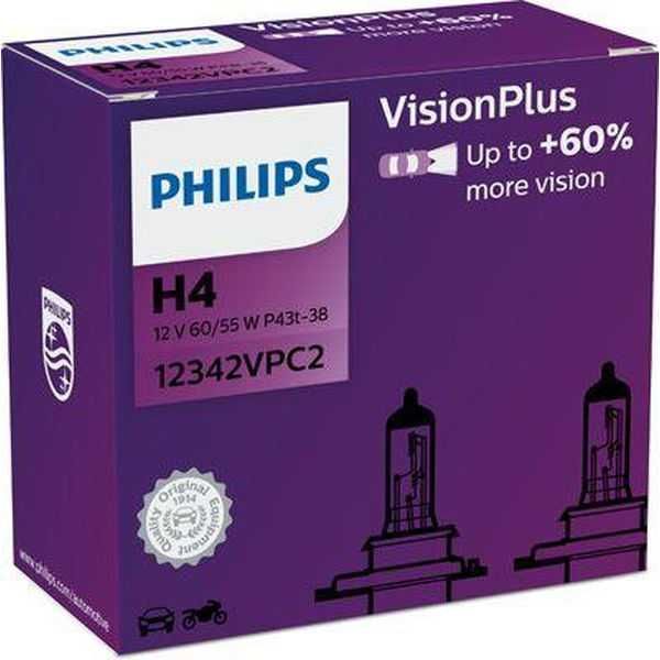 Комплект Халогени Крушки за фарове Philips H4 VisionPlus +60% 2бр.