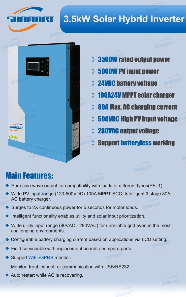 Invertor solar cu Regulator MPPT 100A 24V 3.5Kw-7Kw Offgrid Sinus Pur